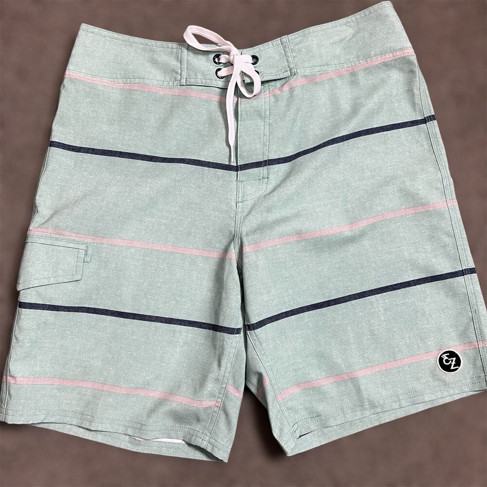 Ezekiel Board Shorts 32 Mens Seafoam Striped Beach Swim Trunks Surf Vacation